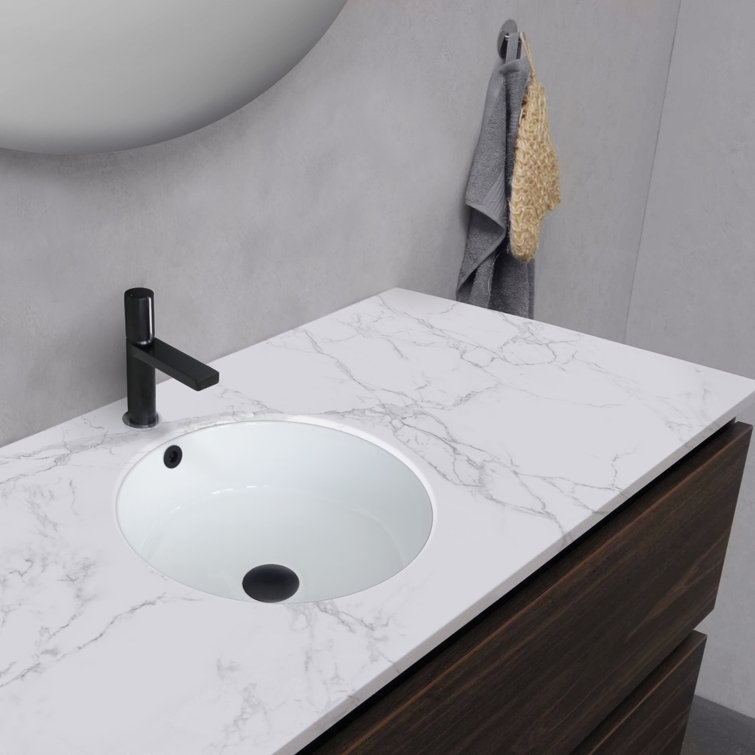 Stylish 16 Inch Round Undermount Ceramic Bathroom Sink With 2 Overflow